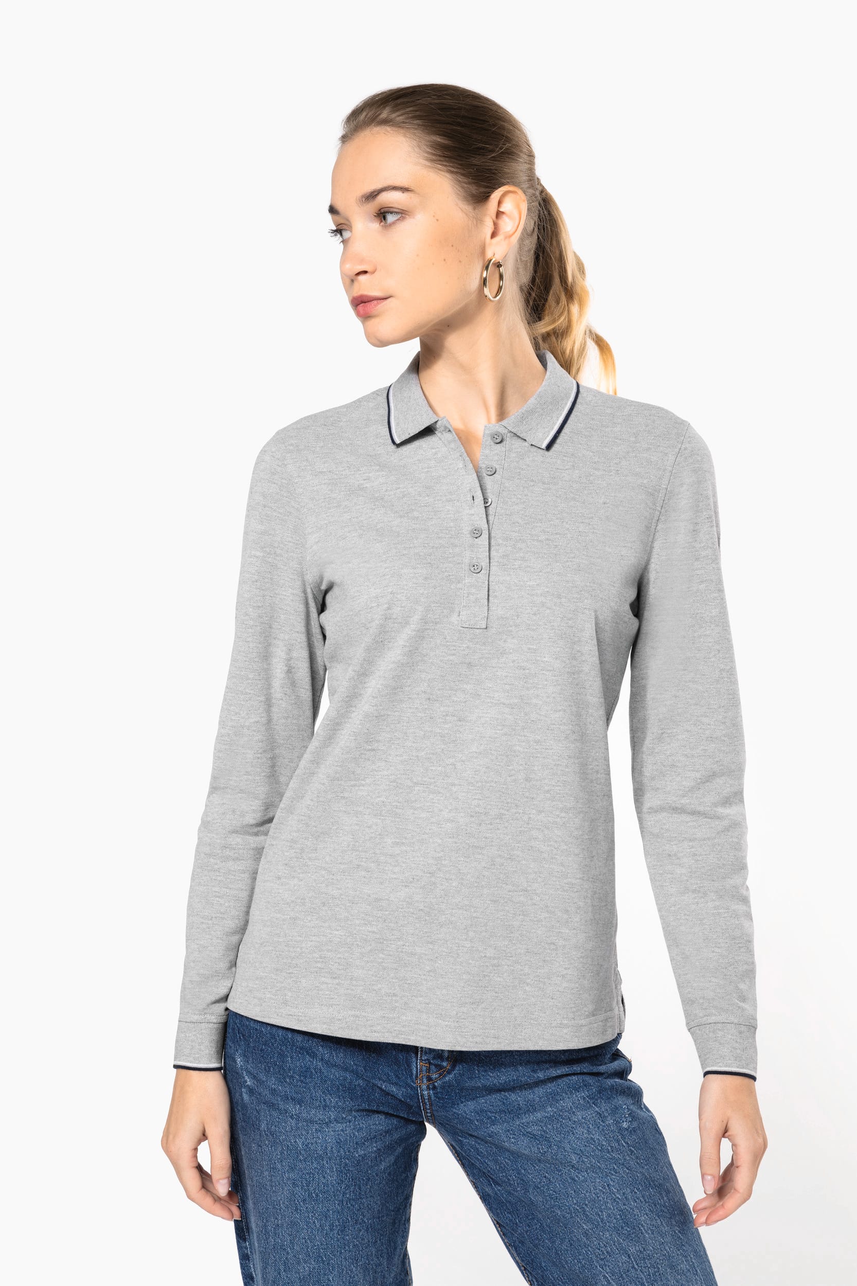 Polo maille piquée manches longues femme – vue 9