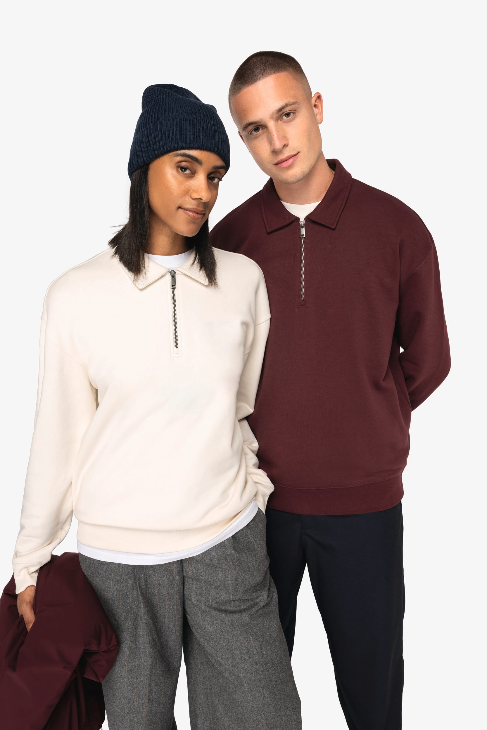 Sweat-shirt écoresponsable quart zip col polo à épaules tombantes unisexe – vue 1