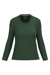 T-shirt col V manches longues femme coloris Forest Green