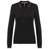 Polo maille piquée manches longues femme coloris Black / Red / White