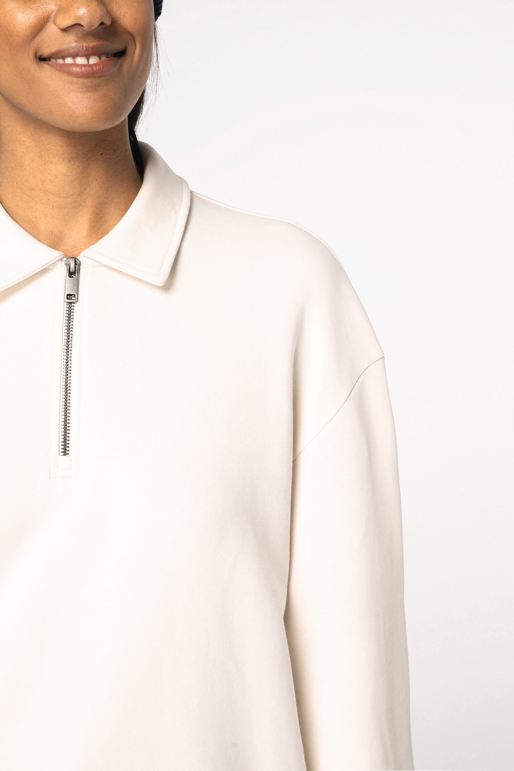Sweat-shirt écoresponsable quart zip col polo à épaules tombantes unisexe – vue 8