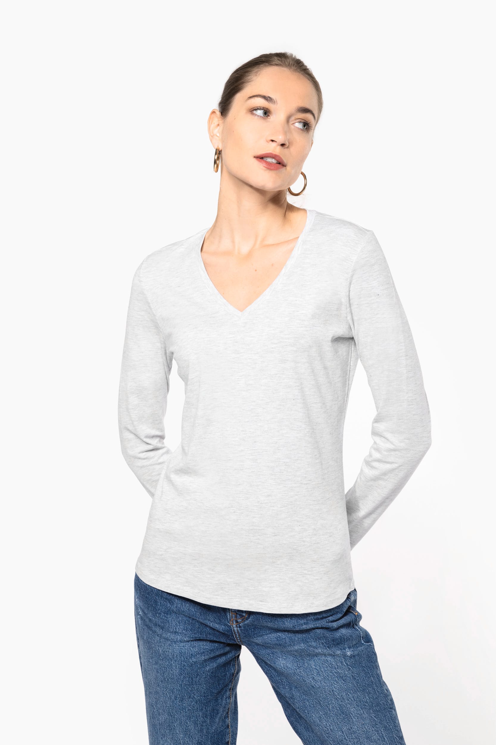 T-shirt col V manches longues femme – vue 4