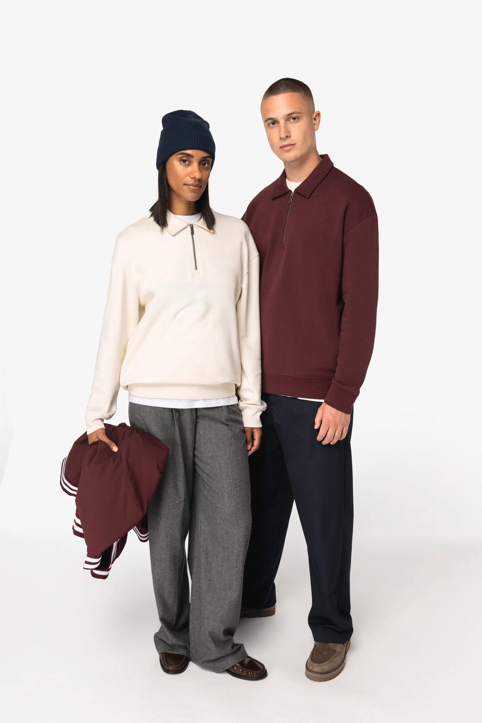 Sweat-shirt écoresponsable quart zip col polo à épaules tombantes unisexe – vue 2