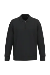 Sweat-shirt écoresponsable quart zip col polo à épaules tombantes unisexe coloris Black