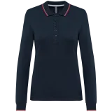 Polo maille piquée manches longues femme coloris Navy / Red / White