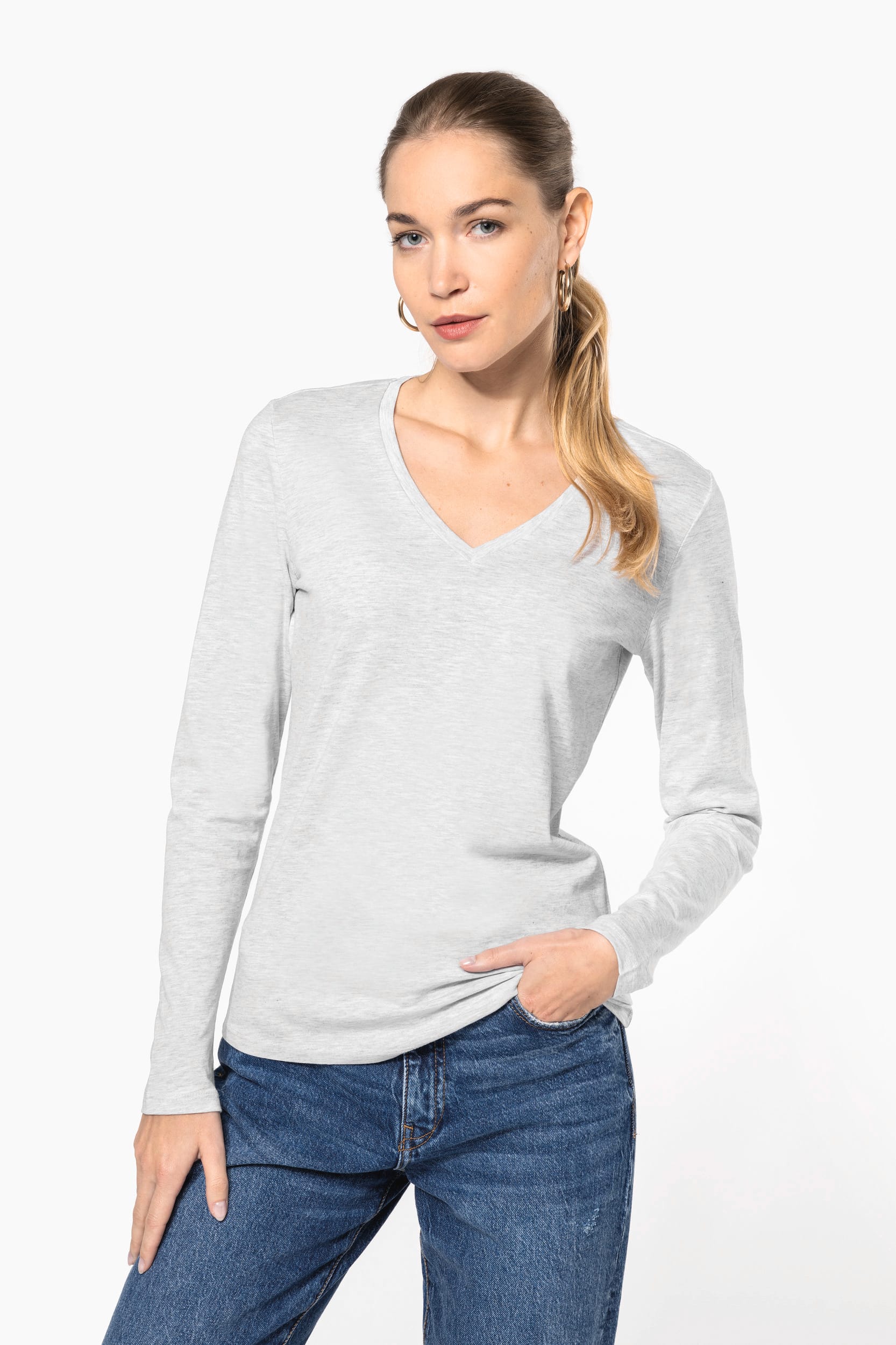 T-shirt col V manches longues femme – vue 1