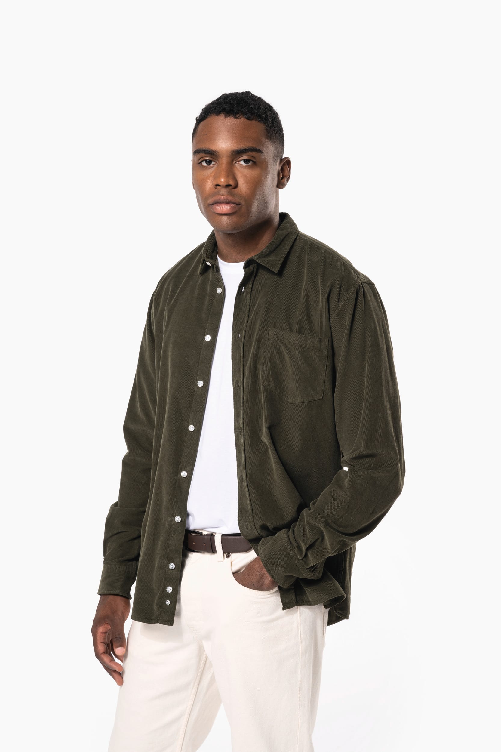 Chemise manches longues en velours homme – vue 3