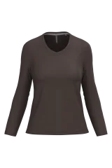 T-shirt col V manches longues femme coloris Chocolate