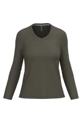 T-shirt col V manches longues femme coloris Dark Khaki