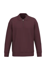 Sweat-shirt écoresponsable quart zip col polo à épaules tombantes unisexe coloris Dark Cherry