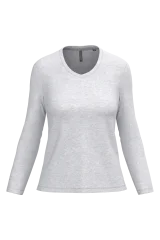 T-shirt col V manches longues femme coloris Ash Heather
