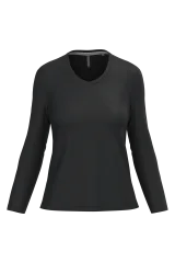 T-shirt col V manches longues femme coloris Black