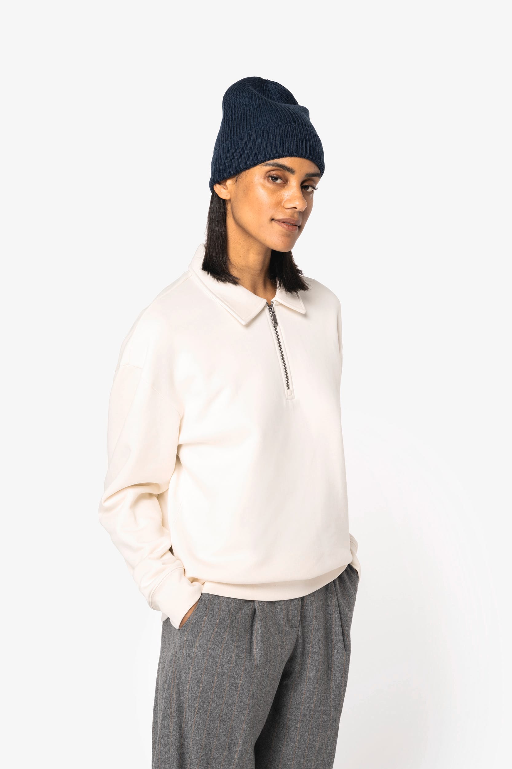 Sweat-shirt écoresponsable quart zip col polo à épaules tombantes unisexe – vue 4