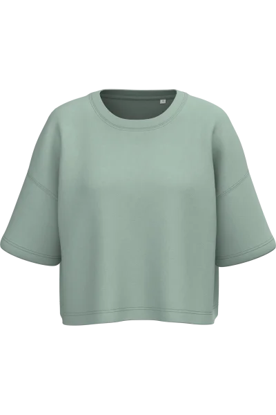 Sweat-shirt crop à manches courtes col rond femme