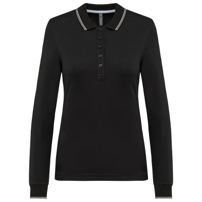 Polo maille piquée manches longues femme
