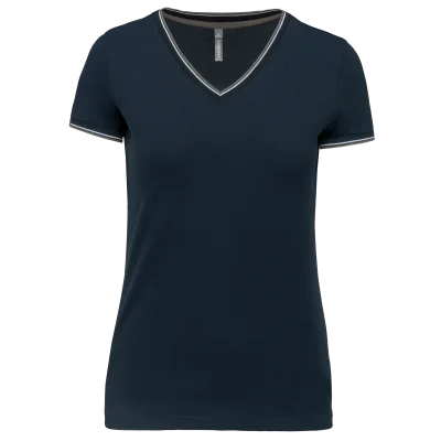 T-shirt maille piquée col V femme