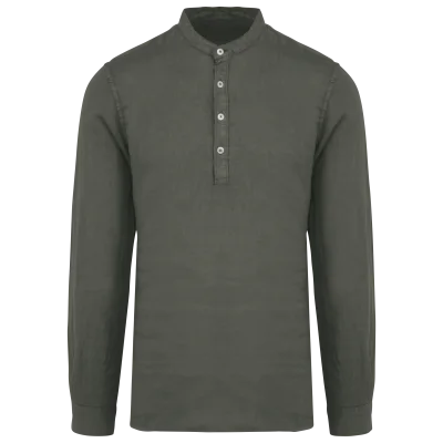 Chemise à col Mao délavée en lin homme