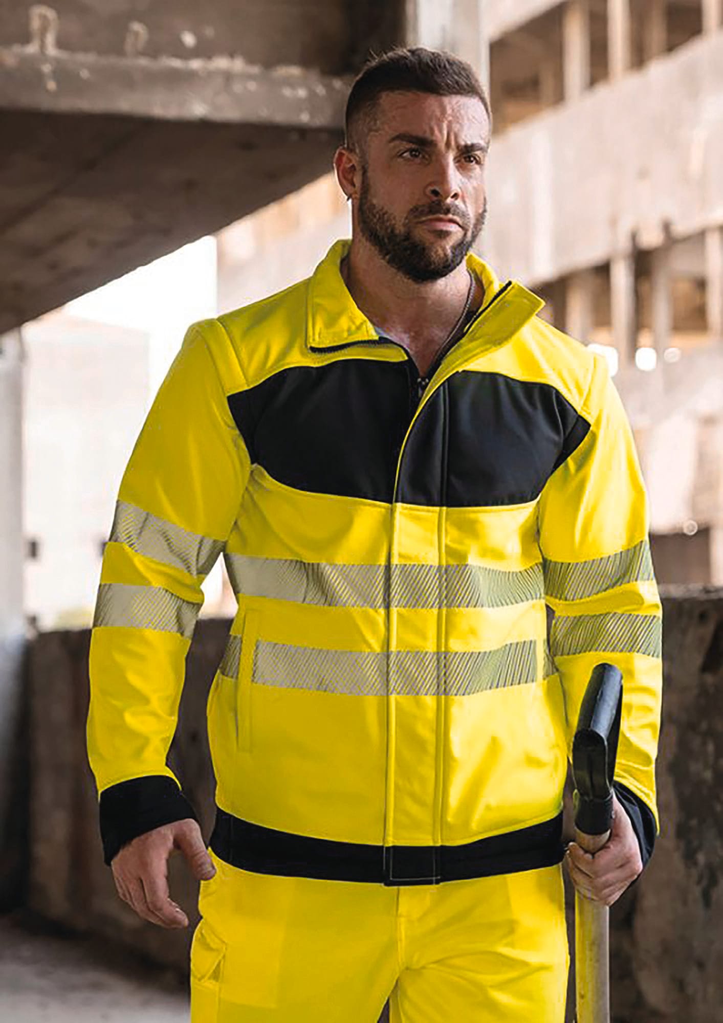 Hi-Vis Veste Softshell avec poitrine noire