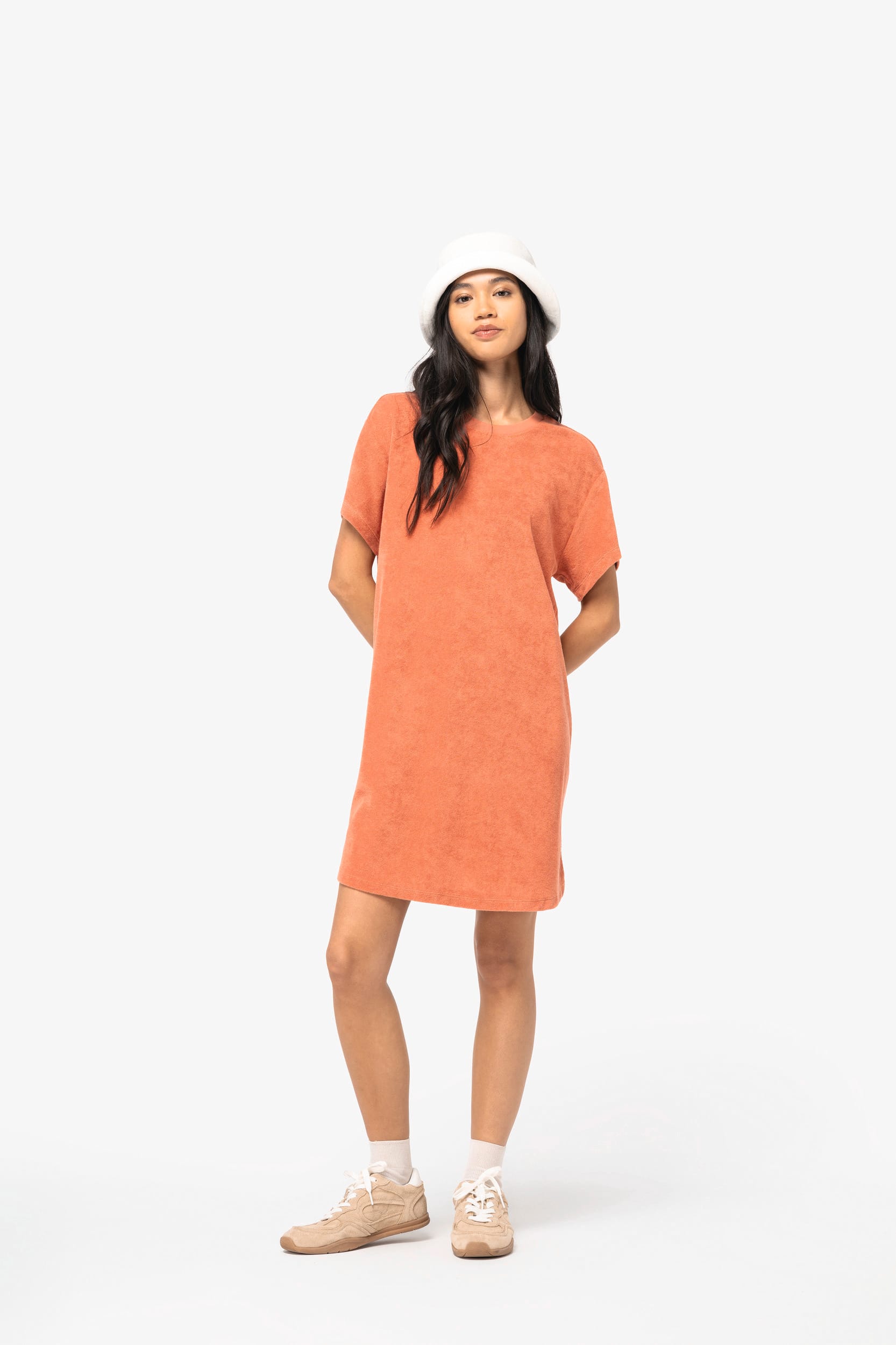 Robe t-shirt écoresponsable en éponge à épaules tombantes femme