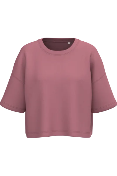 Sweat-shirt crop à manches courtes col rond femme