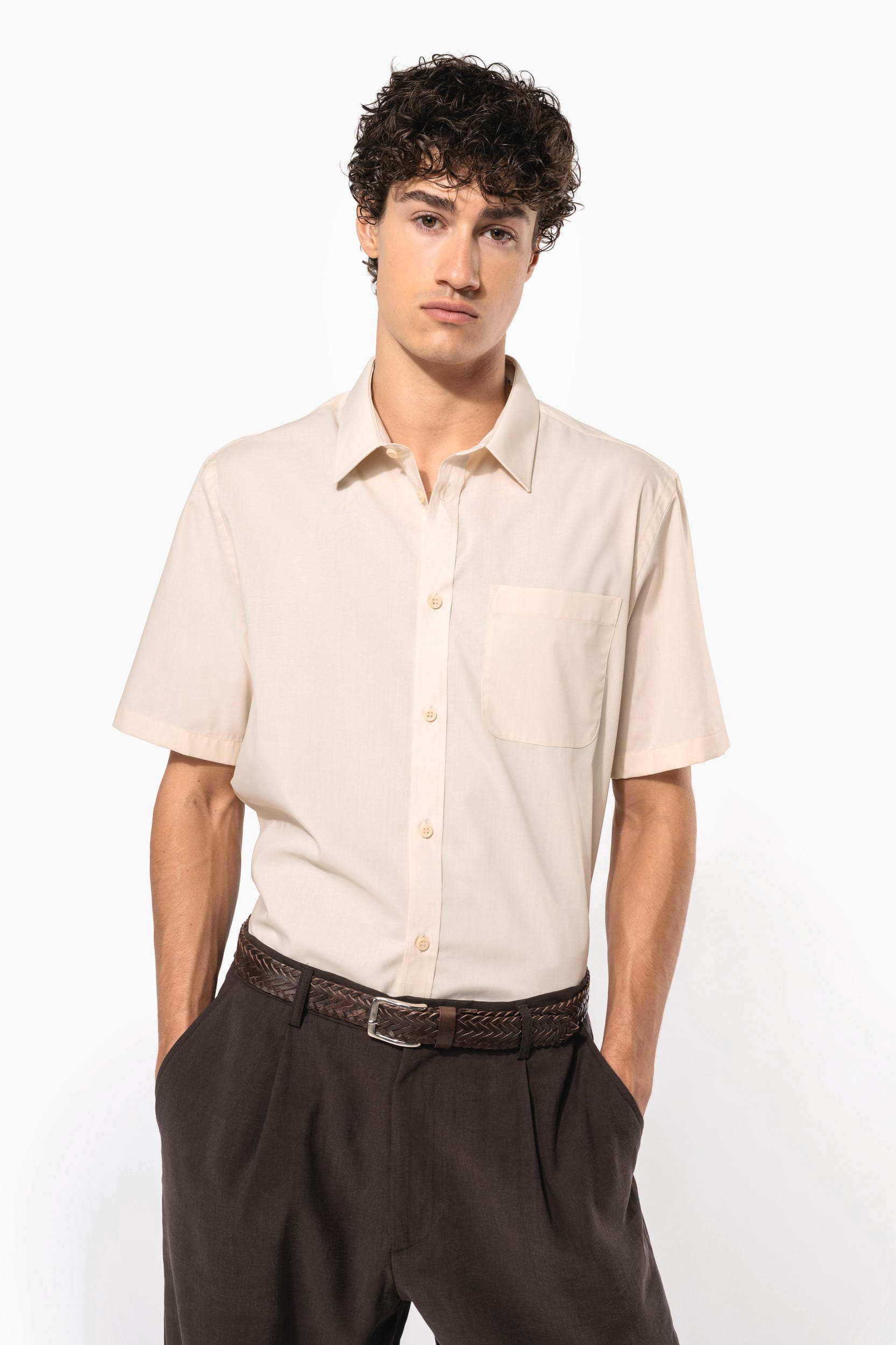 Chemise popeline polycoton manches courtes entretien facile homme