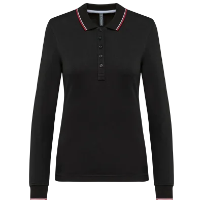 Polo maille piquée manches longues femme