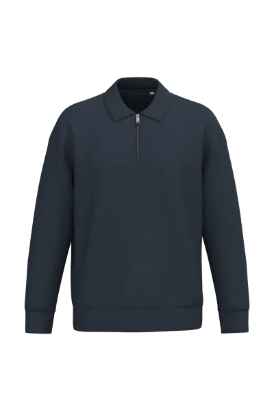 Sweat-shirt écoresponsable quart zip col polo à épaules tombantes unisexe