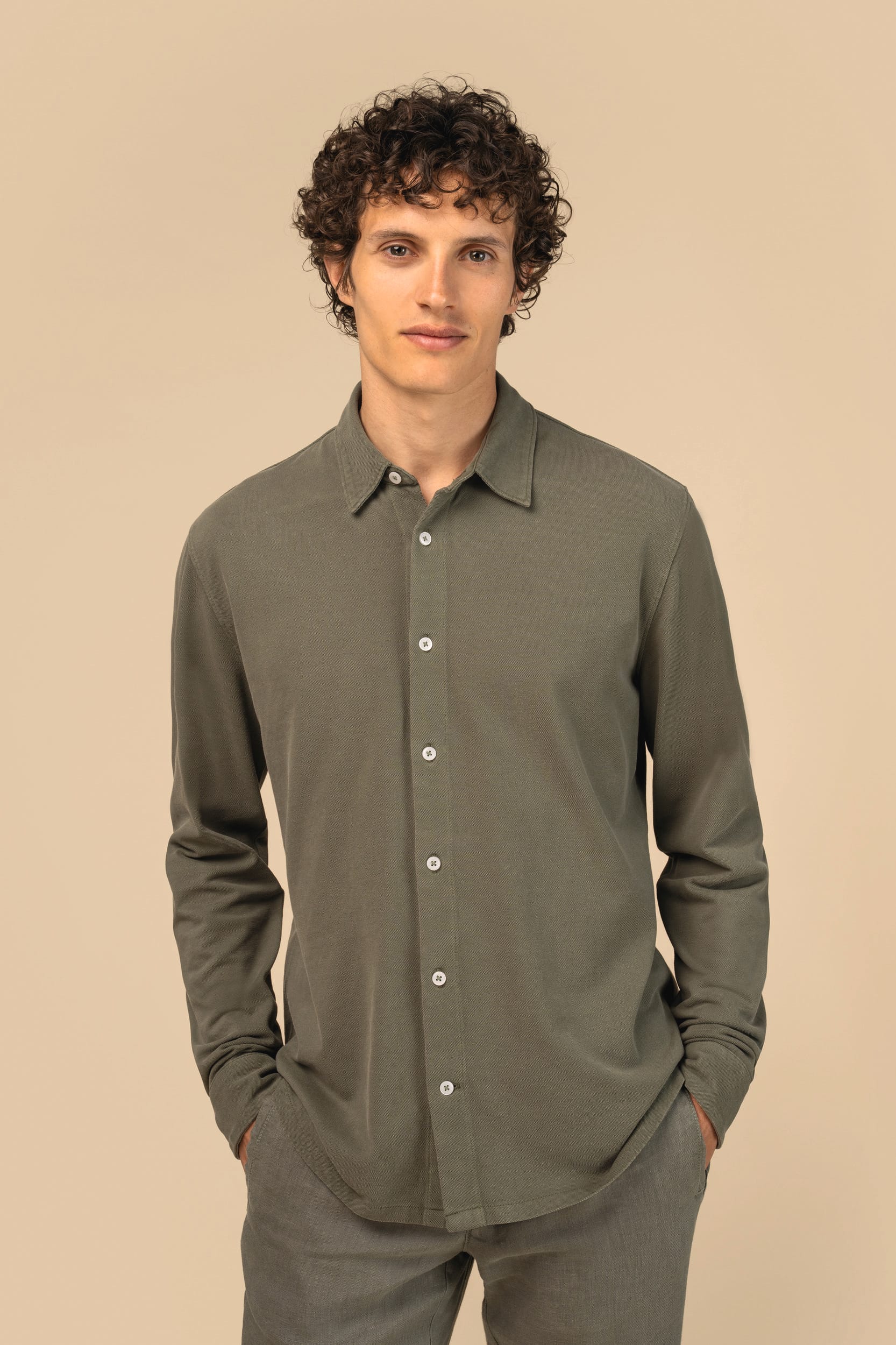 Chemise écoresponsable délavée en maille piquée homme