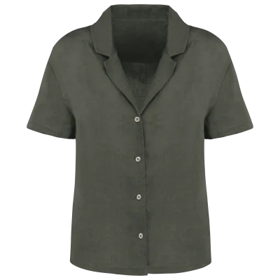 Chemise à col bowling manches courtes en lin femme