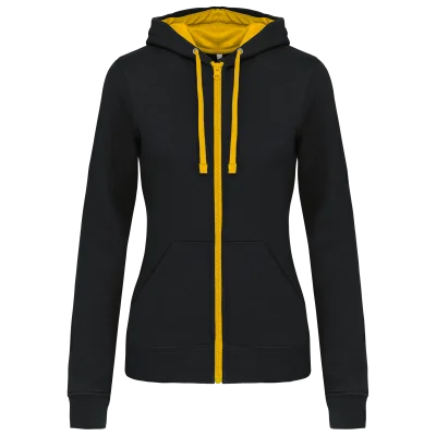 Sweat-shirt zippé capuche contrastée femme