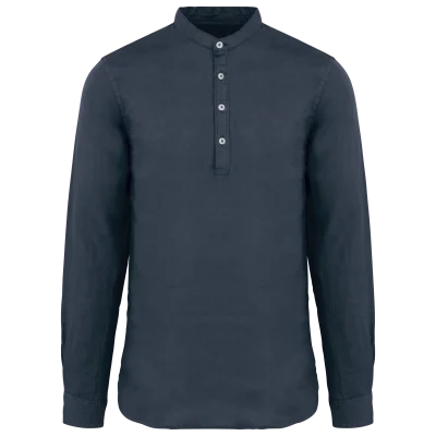Chemise à col Mao délavée en lin homme