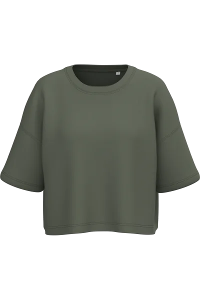 Sweat-shirt crop à manches courtes col rond femme