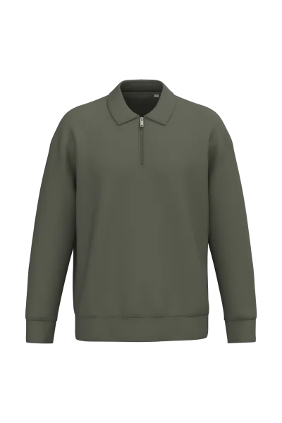 Sweat-shirt écoresponsable quart zip col polo à épaules tombantes unisexe