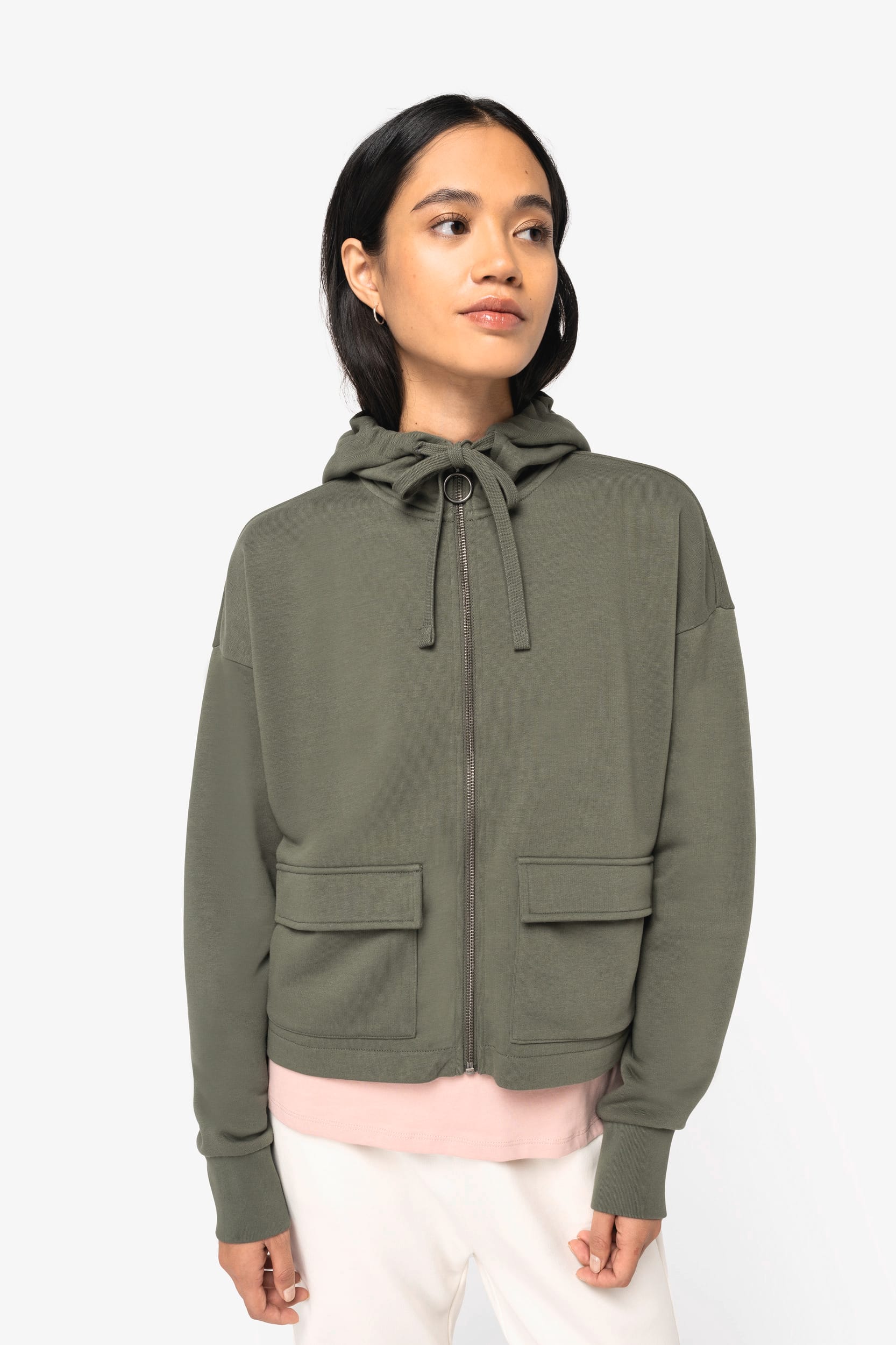 Sweat-shirt écoresponsable zippé à capuche French Terry femme