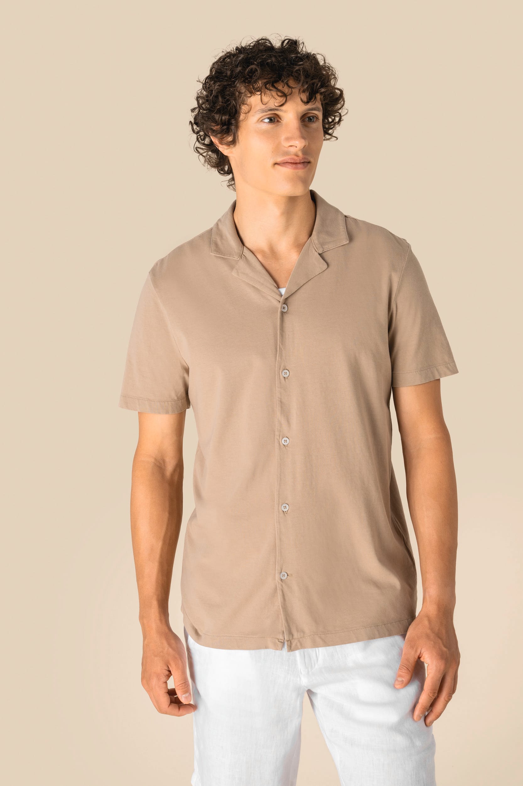 Chemise écoresponsable à col bowling délavée en jersey manches courtes homme