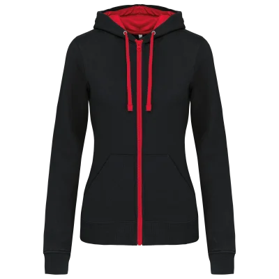 Sweat-shirt zippé capuche contrastée femme
