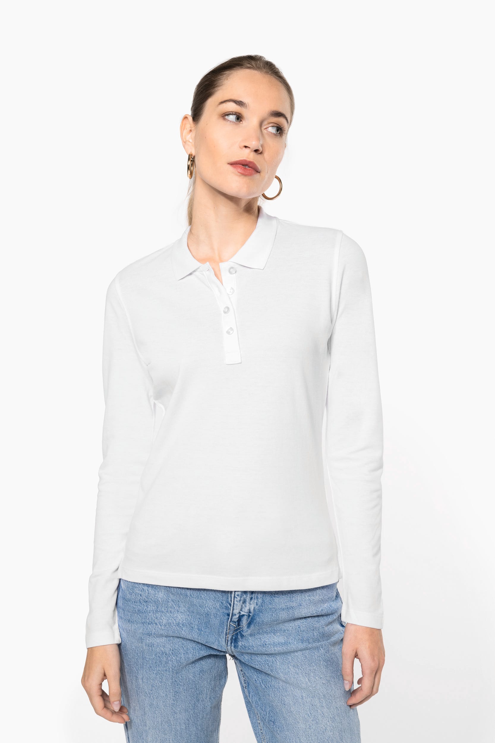 Polo piqué manches longues femme