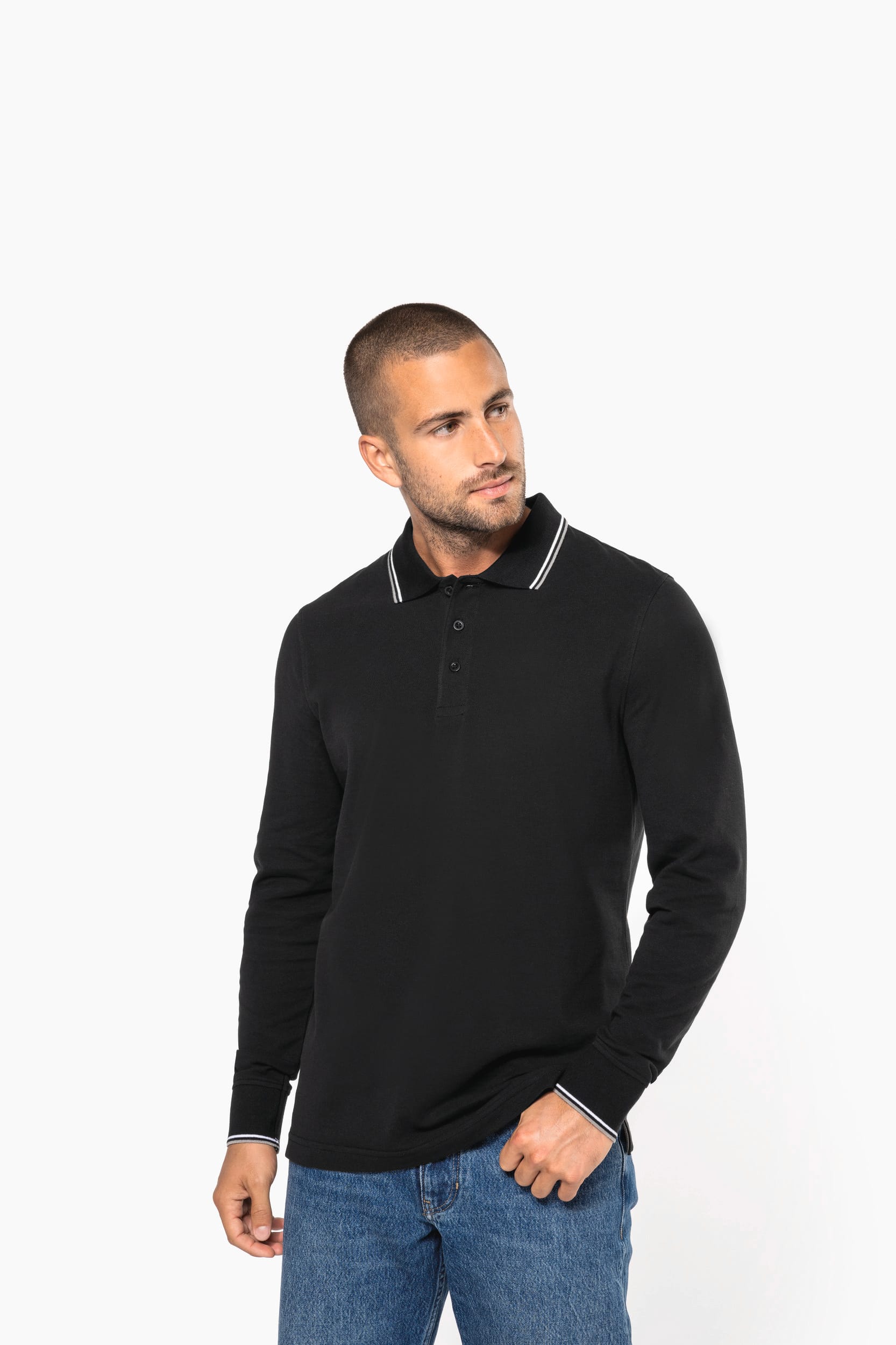 Polo maille piquée manches longues homme