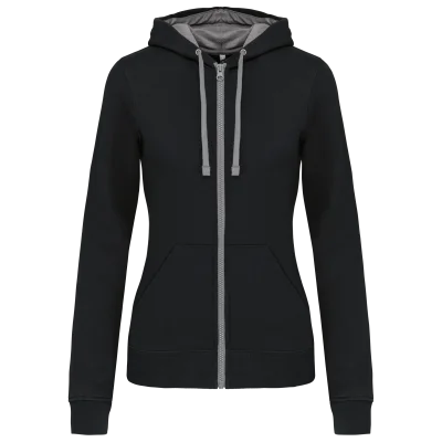 Sweat-shirt zippé capuche contrastée femme