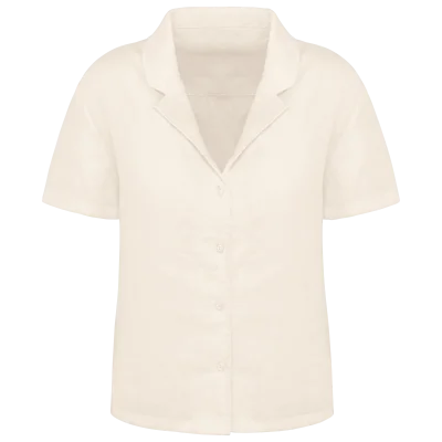 Chemise à col bowling manches courtes en lin femme