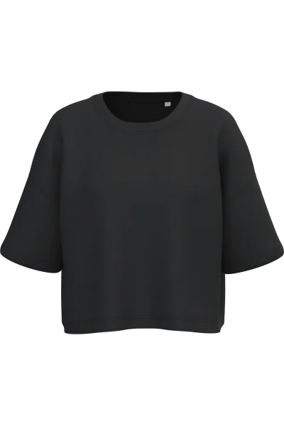 Sweat-shirt crop à manches courtes col rond femme