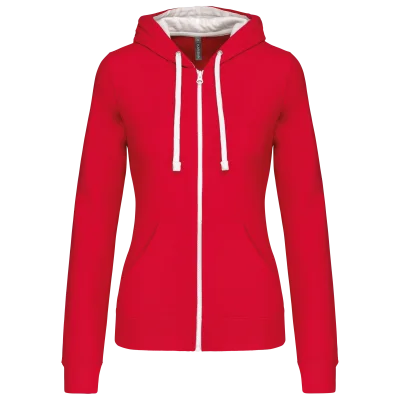 Sweat-shirt zippé capuche contrastée femme