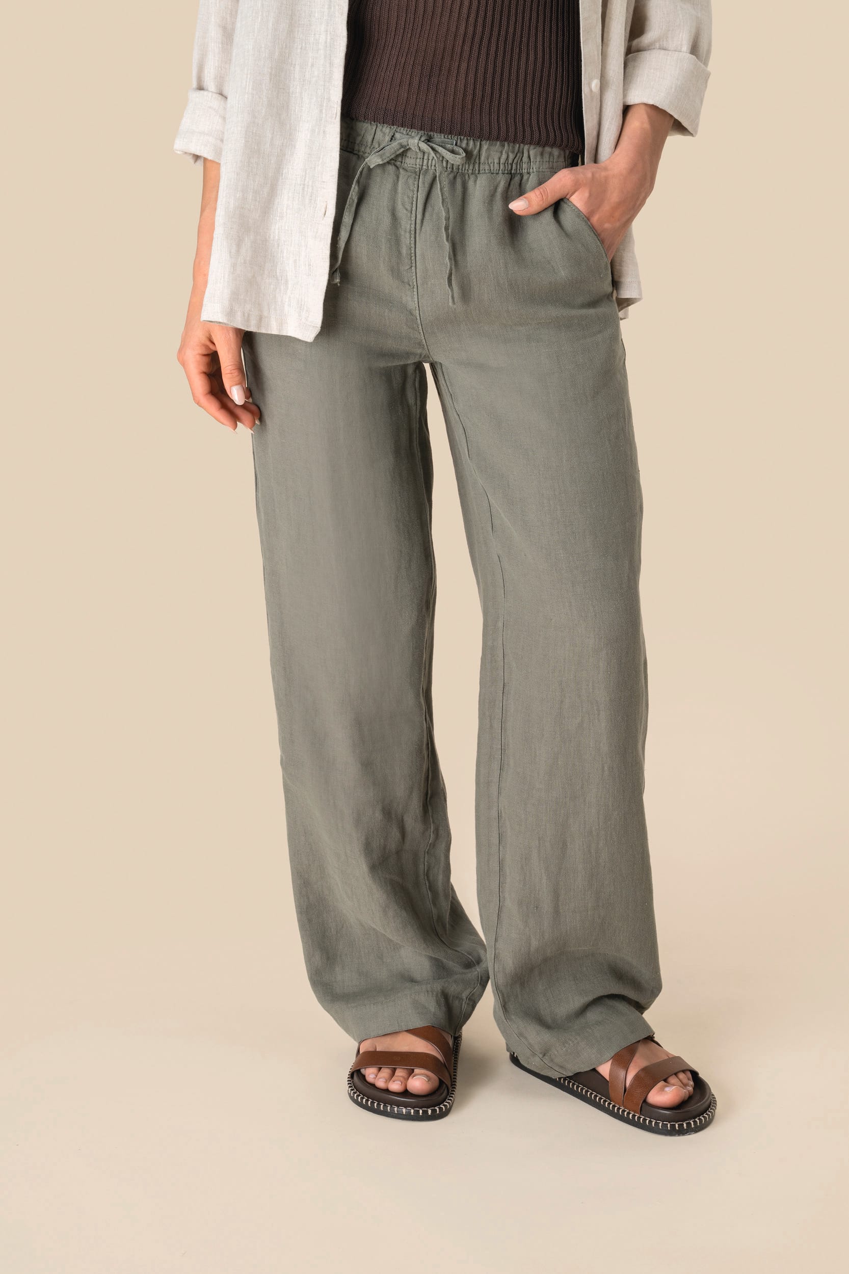 Pantalon délavé en lin femme
