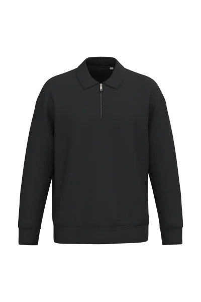 Sweat-shirt écoresponsable quart zip col polo à épaules tombantes unisexe