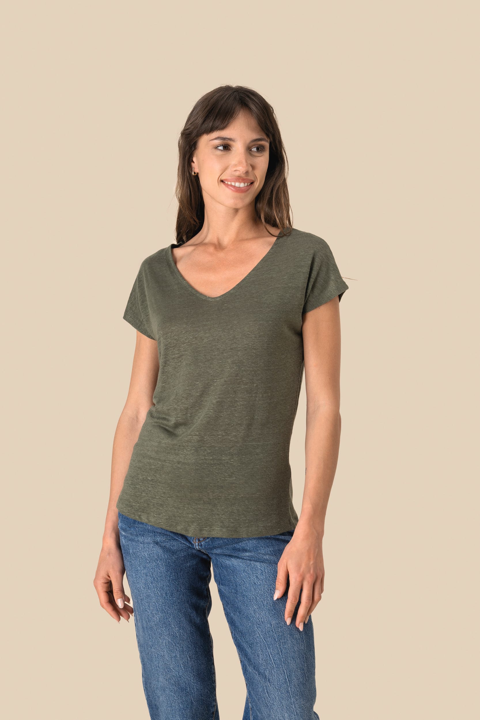 T-shirt col V en lin femme