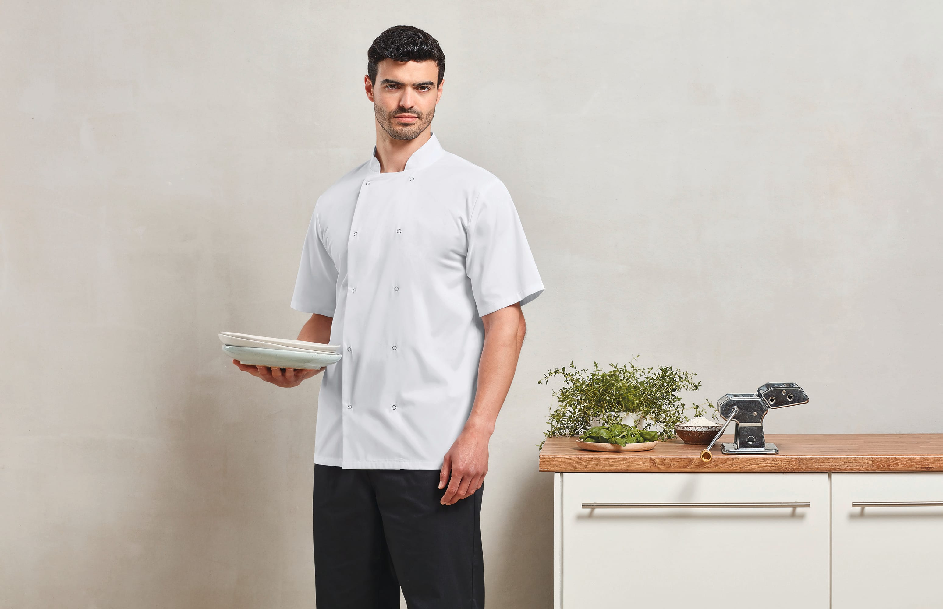 Veste de cuisine manches courtes à boutons pression