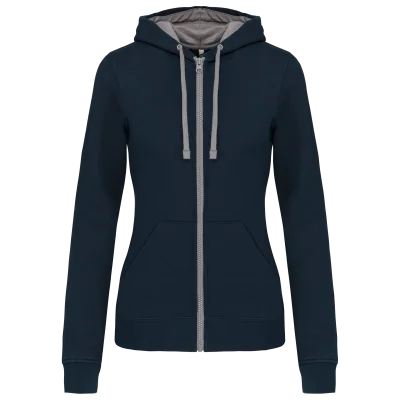 Sweat-shirt zippé capuche contrastée femme