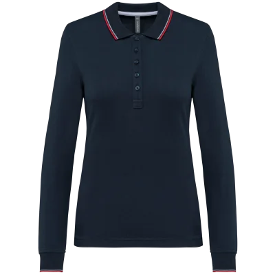 Polo maille piquée manches longues femme
