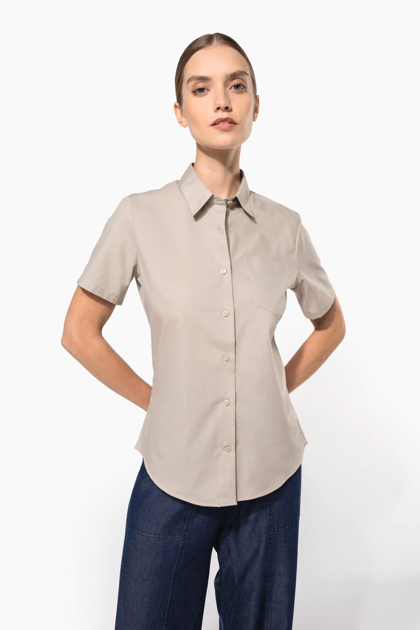 Chemise popeline polycoton manches courtes entretien facile femme