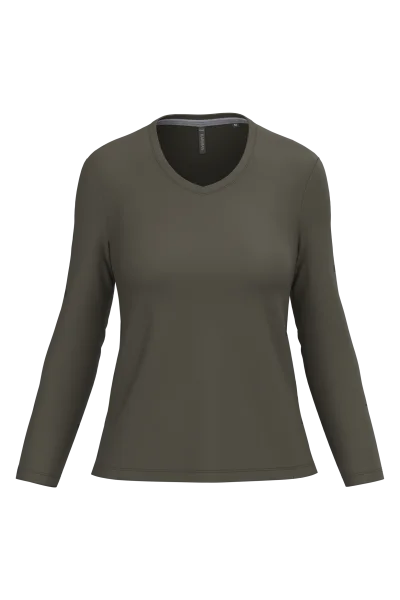 T-shirt col V manches longues femme